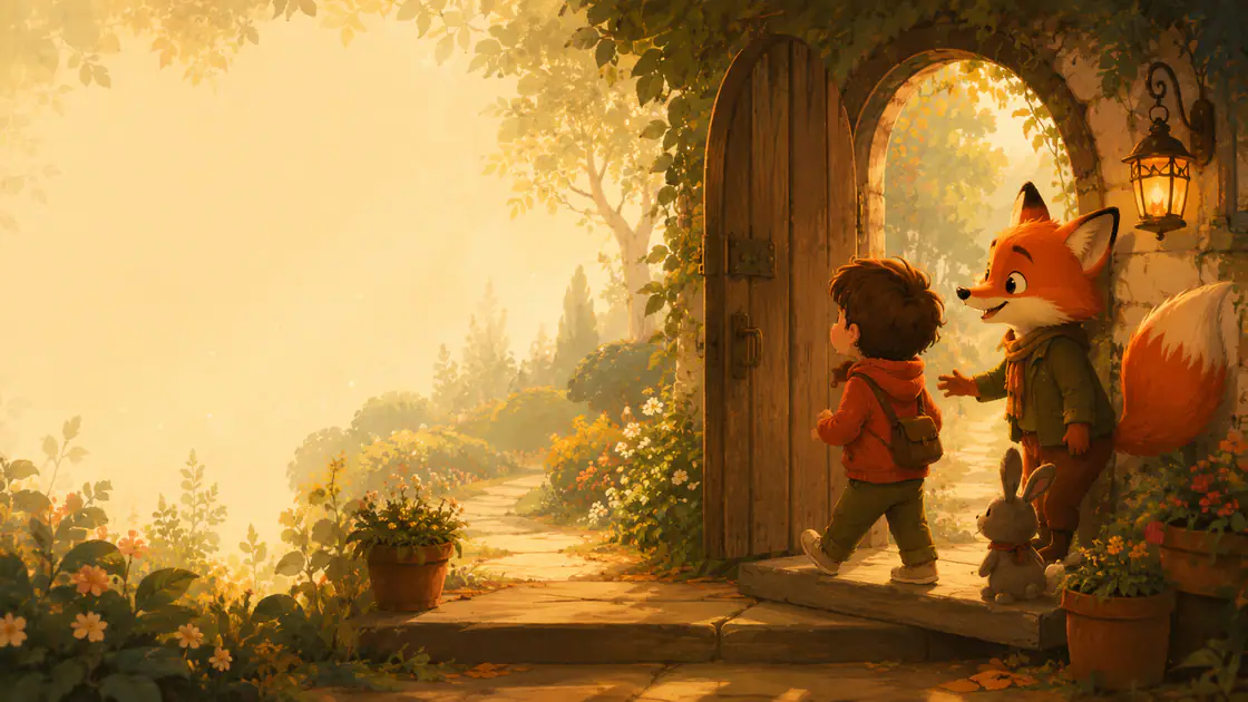 Jorali taking a small brave step through a gentle garden doorway